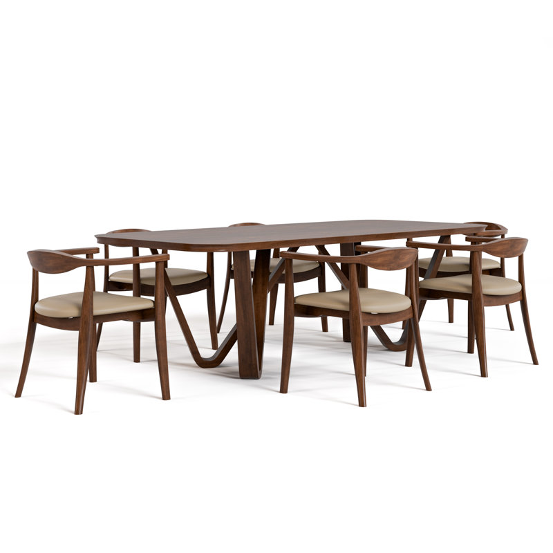 Rozella Solid Wood 7-Piece Dining Table Set, 7 Pieces: Table, 6 Chairs