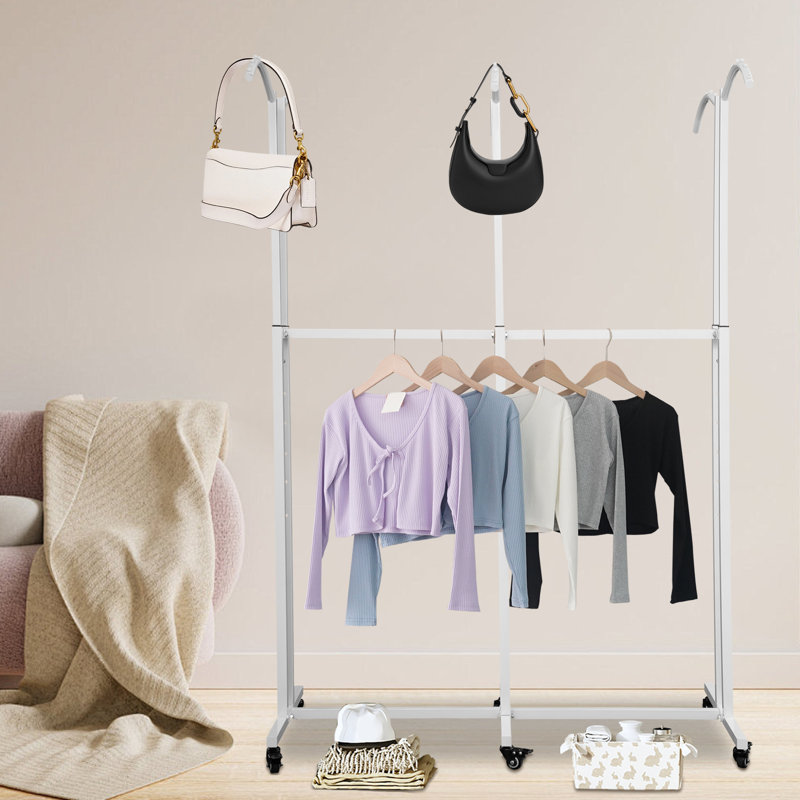 Présentoir à vêtements à hauteur réglable avec 6 accoudoirs à arc, Blanc