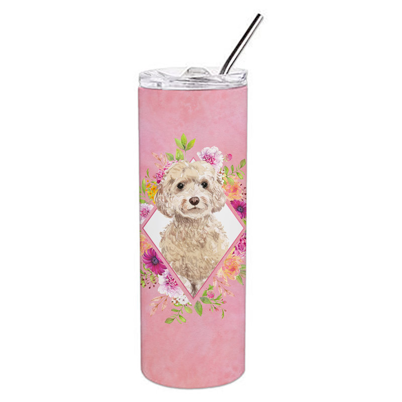 20oz. Stainless Steel Double Wall Glass, Champagne Cockapoo, Pink