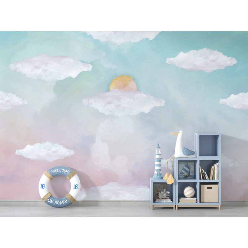 Papier peint soleil et nuages pour enfants, L 27,96 po x l 39 po