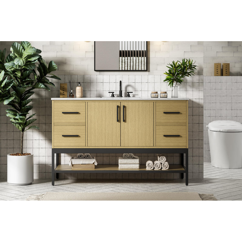 54 inch Single Bathroom Vanity, Honey Brown