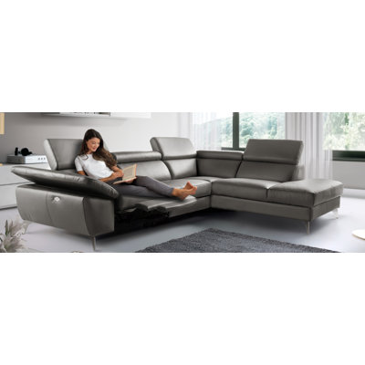Power Reclining European Sectional with Adjustable Headrests & Armrest Veeha from Italian Leather MADE IN EUROPE