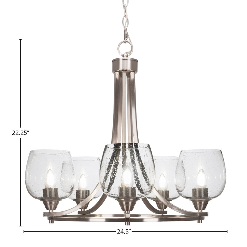 Lustre 5 lumières Paramount illustré en finition nickel brossé avec verre transparent de 6 po
