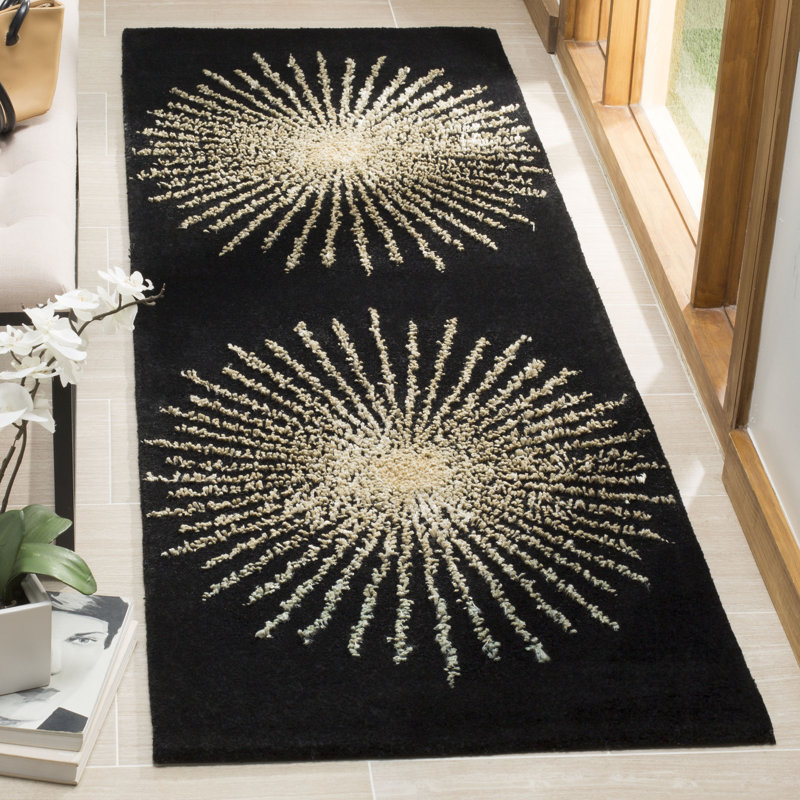 Tapis noir / beige en laine touffetée à la main Olivarria, Tapis de couloir 2 pi 6 po x 8 pi