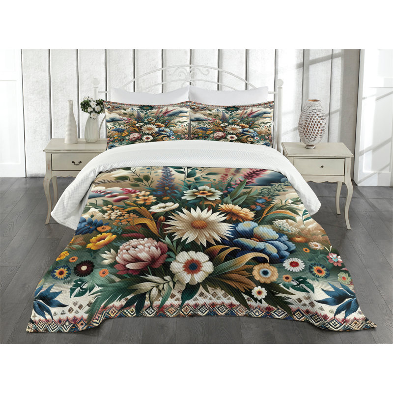 Polyester Floral Coverlet, King Coverlet / Bedspread + 2 Standard Shams