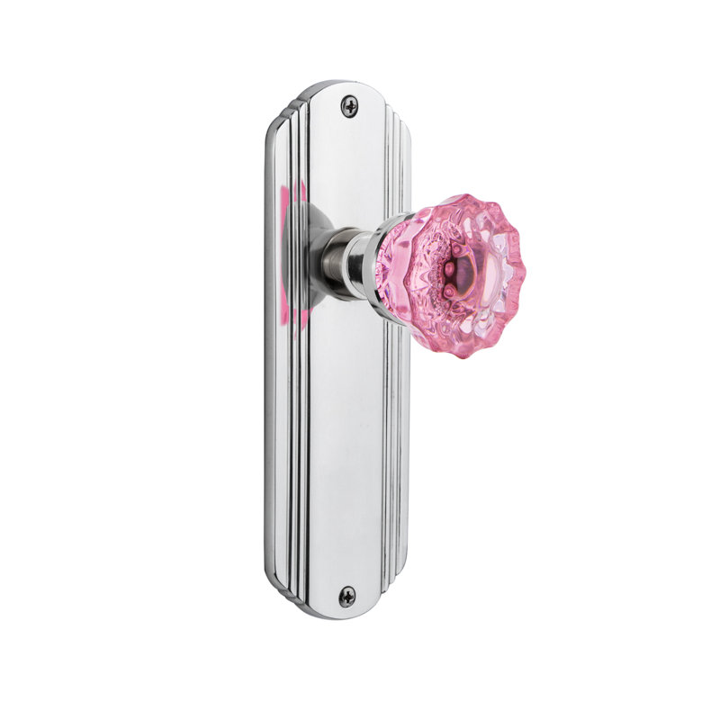 Plaque décorative avec bouton de porte rose cristal, 2 3/8, Chrome brillant