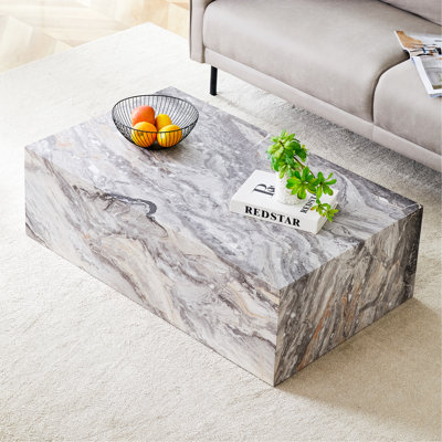 Table basse moderne en panneau de fibres à densité moyenne avec motif en marbre - 39,37 x 23,62 x 11,81 pouces - Design élégant et durable
