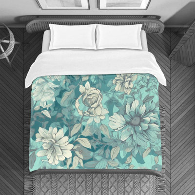 Floral Blue/Turquoise Microfiber Duvet Cover