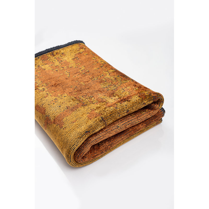 Orange/Brown Abstract Luxury Area Rug, Rectangle 7'10" x 11'2"