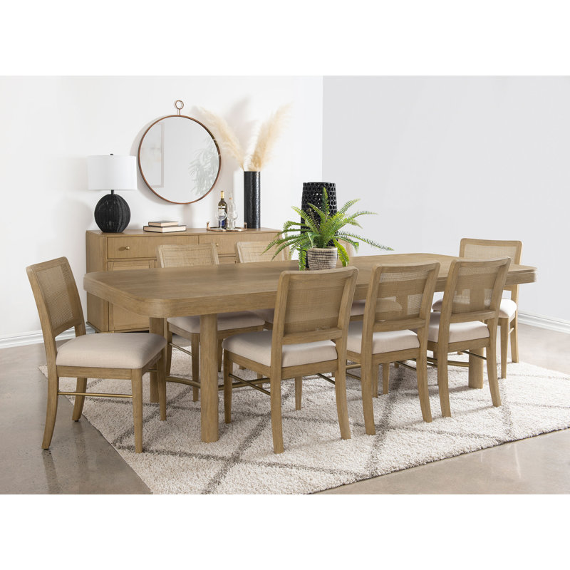 Ensemble de table de salle à manger à rallonge 9 pièces Cirilla, 9 pièces : table, 8 chaises, Brun / Beige