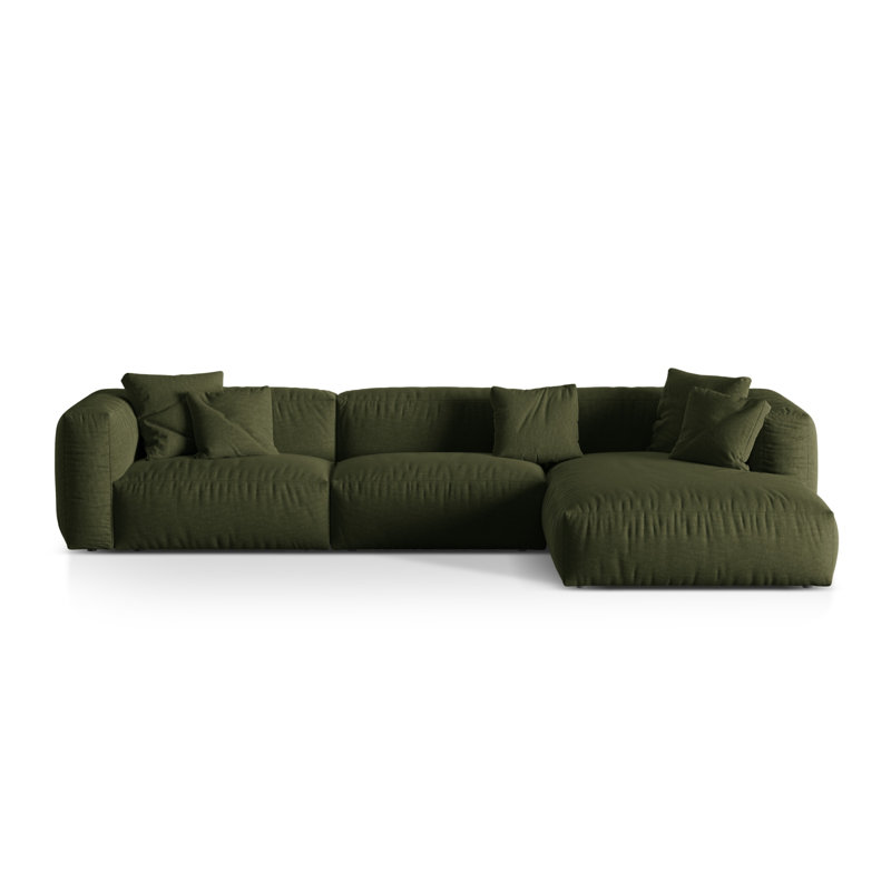 Carce 3 Seater Corner Sofa , Structured Fabric- Green, Left-Hand Facing