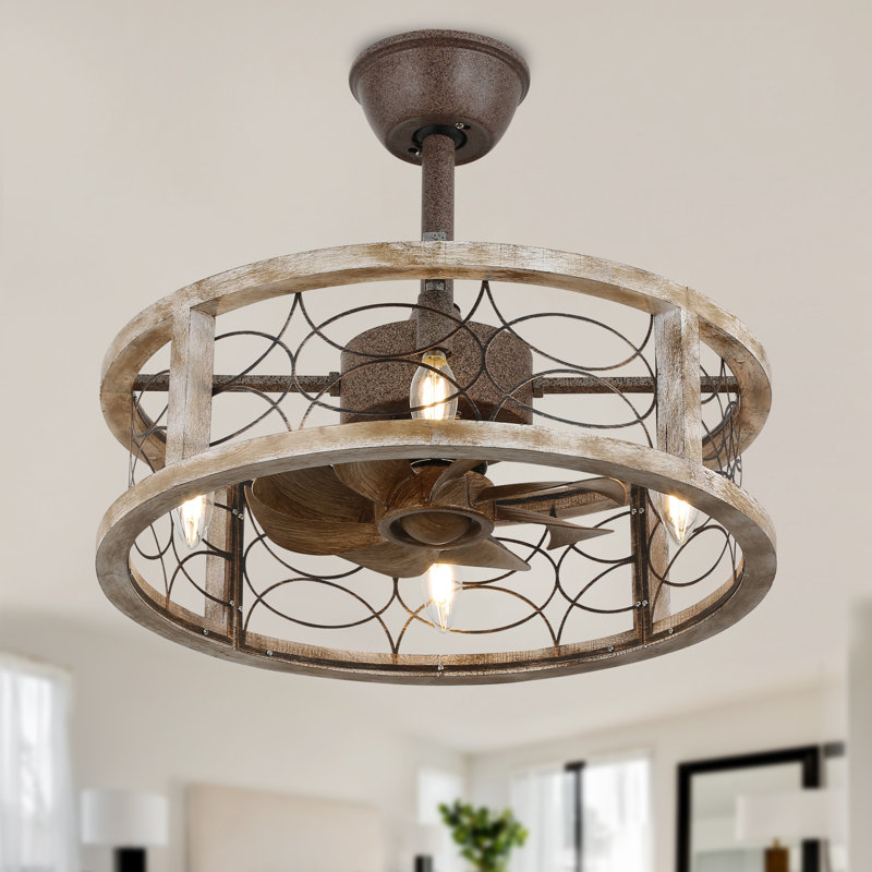 Colp 18'' Farmhouse Caged Ceiling Fan with Lights and Remote, Rustic 8-Blade Reversible DC Motor Fandelier Indoor Ceiling Fan