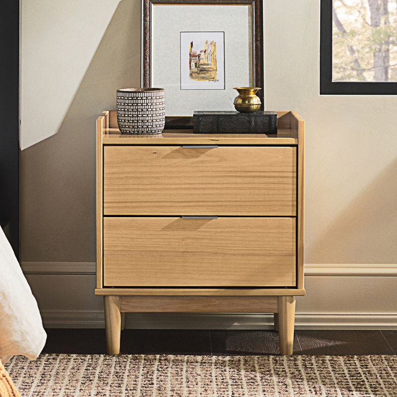 Natural Pine Mid-Century Modern 2-Drawer Nightstand