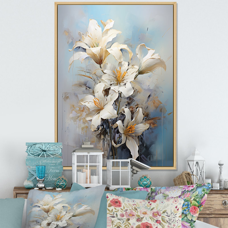 «Lilies Blossoms In Bloom» sur toile, Cadre naturel flottant, H 44 po x l 34 po x P 1,5 po