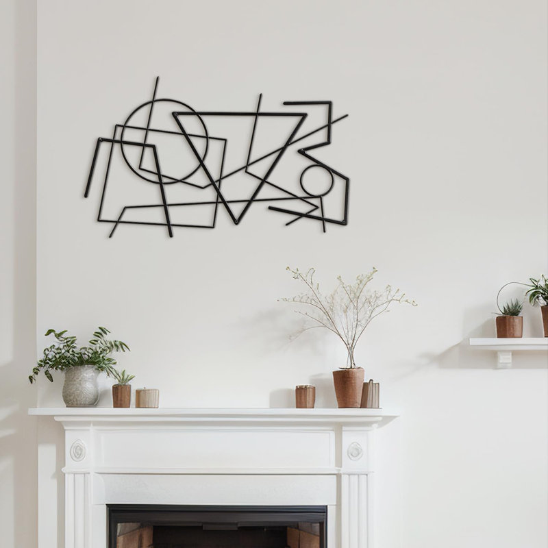 Grande décoration murale linéaire en métal minimaliste moderne à suspendre Picasso, H 18 po x l 36 po x P 0,05 po, Noir