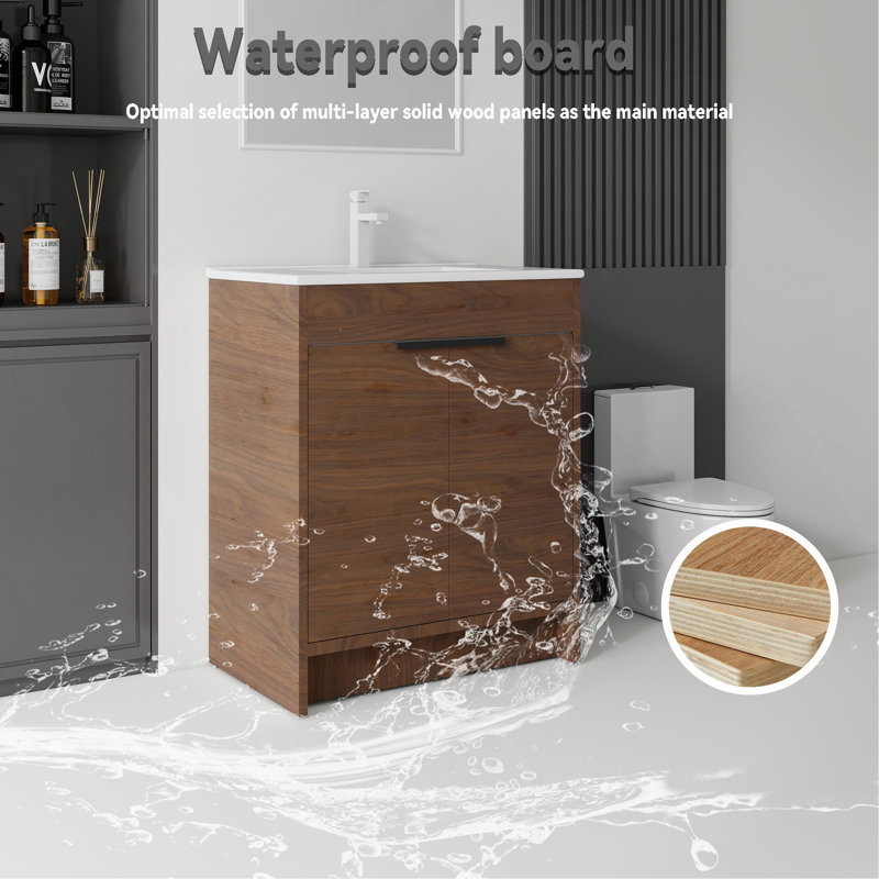 Meuble-lavabo autoportant 36 po avec lavabo 36 po, tiroir en céramique, contreplaqué, Brown