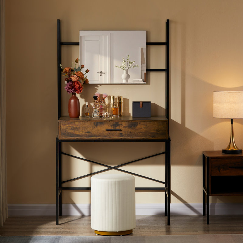 Oscar Dressing Table with Mirror, Dark Wood