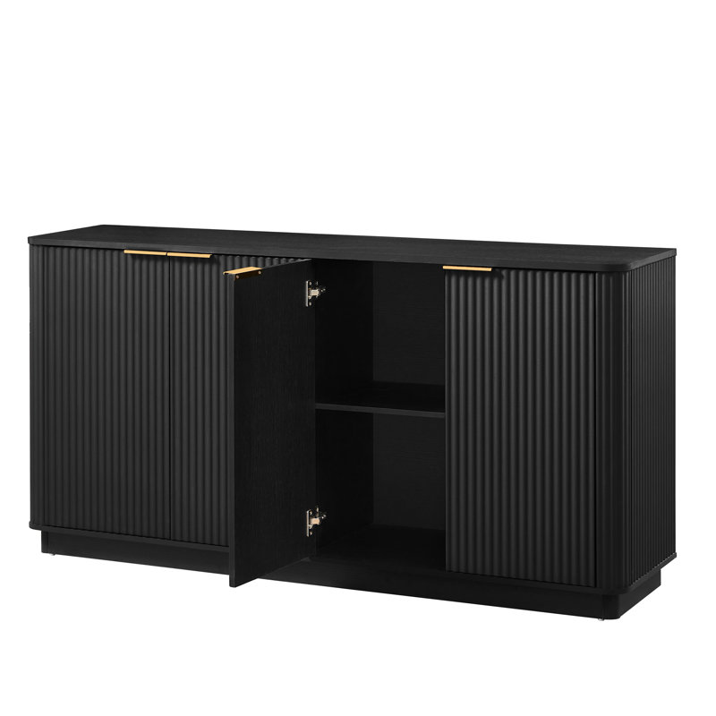 63" Vertical Stripe Buffet Cabinet Sideboard With Stoarge, Curved Wave Design, TV Stand, For Bedroom, Living Room, Hallway