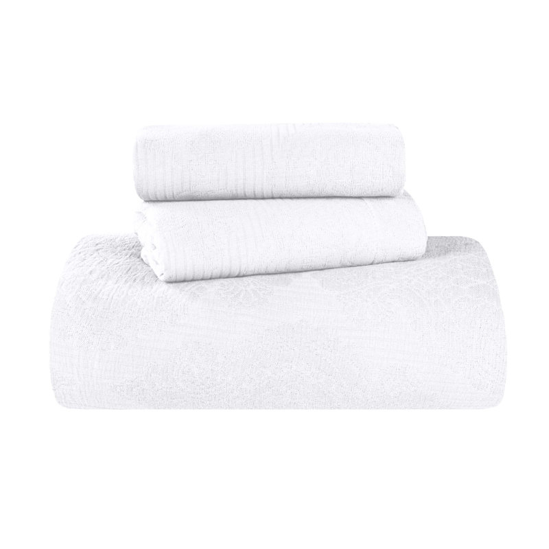 Superior Victory Cotton Matelasse Scrolling Medallion Breathable Bedspread With Pillow Sham Set, White