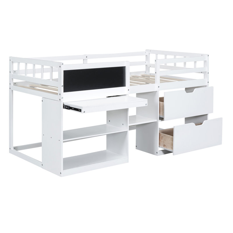 Lit mezzanine polyvalent avec plusieurs composants fonctionnels pour optimiser l'espace, Blanc