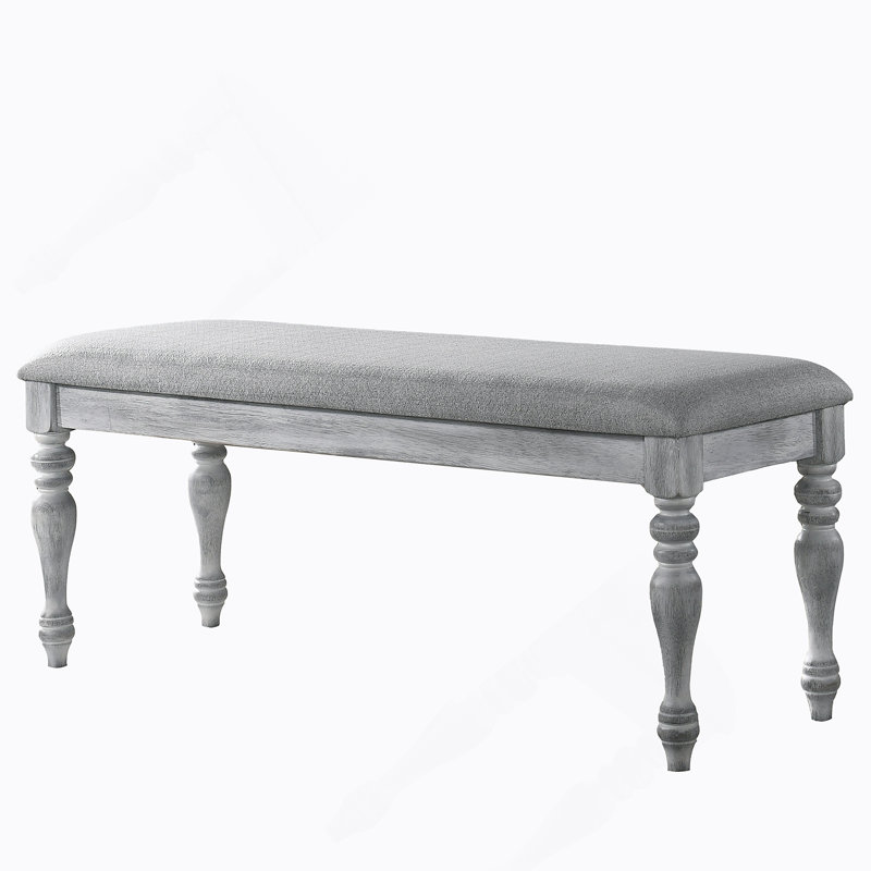Salines Upholstered Turned Leg Dining Bench, Rustic White