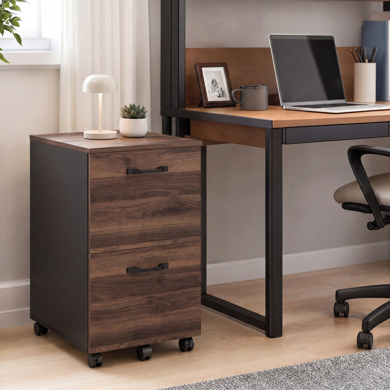 Cambrie 16.7" W 2-Drawer Mobile Vertical Filing Cabinet, Natural Walnut/Black