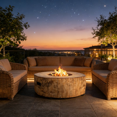 30,000 BTU Outdoor Fire Pit Table with Wood Grain Design and Cover