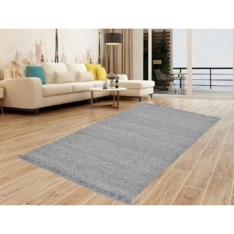 Tapis argenté tissé à la main Deantwan, Rectangle 8 pi x10 pi