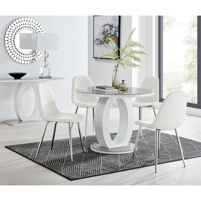 Scottsmoor 4 Seater High Gloss Round Dining Table Set with 4 Luxury Faux Leather Dining Chairs