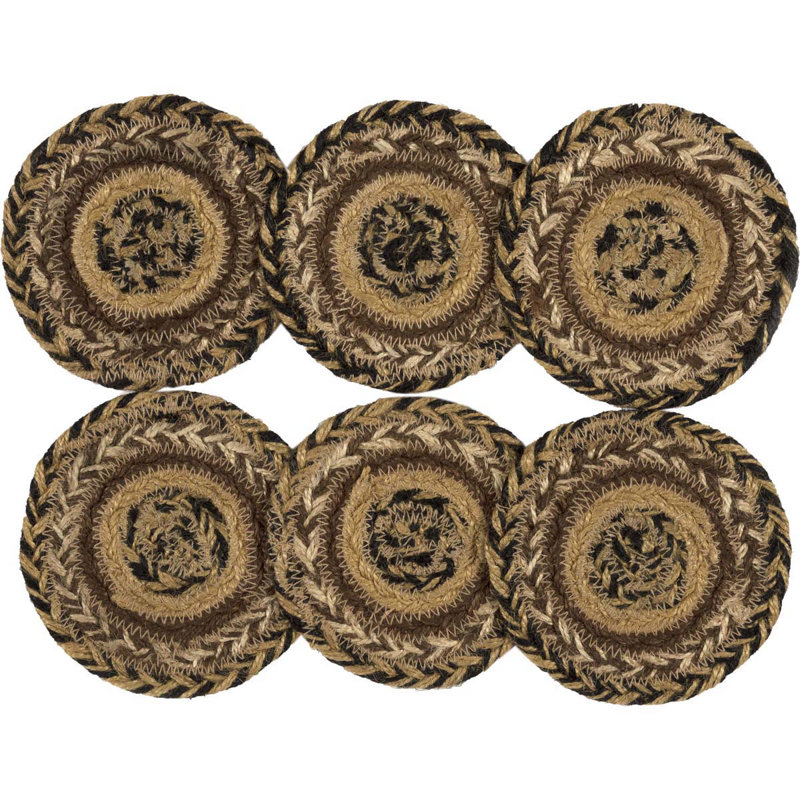 Kettle Grove Jute Round 6 Piece Coaster Set