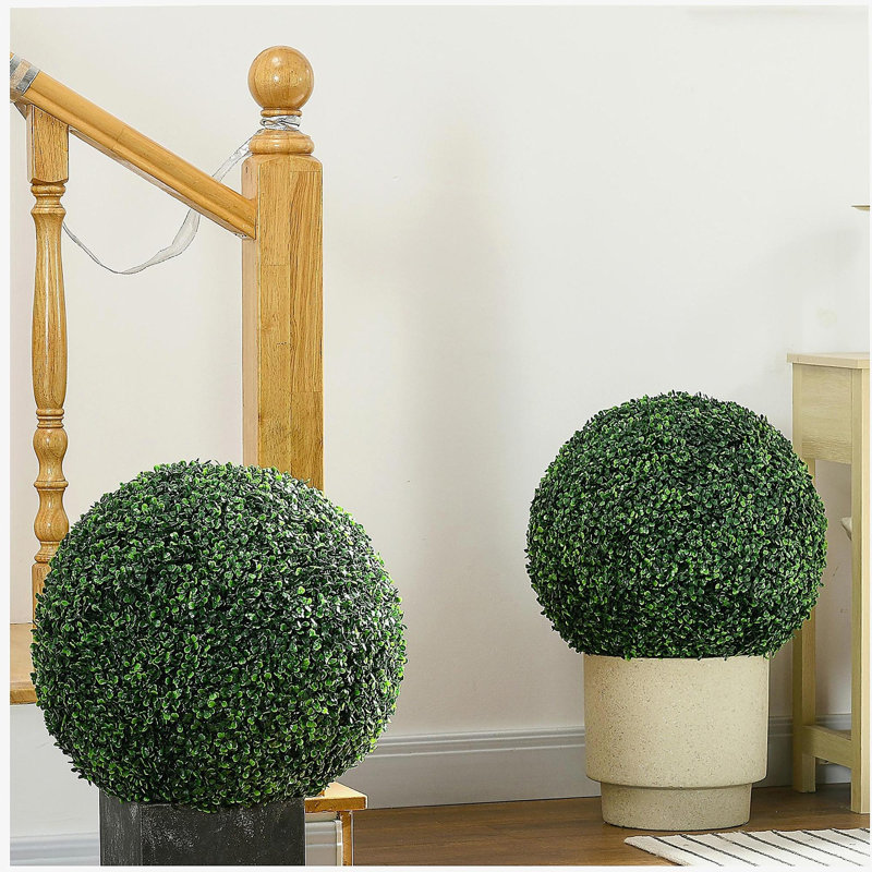 HOMcom, ensemble de 2 boules artificielles en forme de buis topiaire 19,75 pouces, plantes d'intérieur et d'extérieur pour la maison, le bureau et le salon