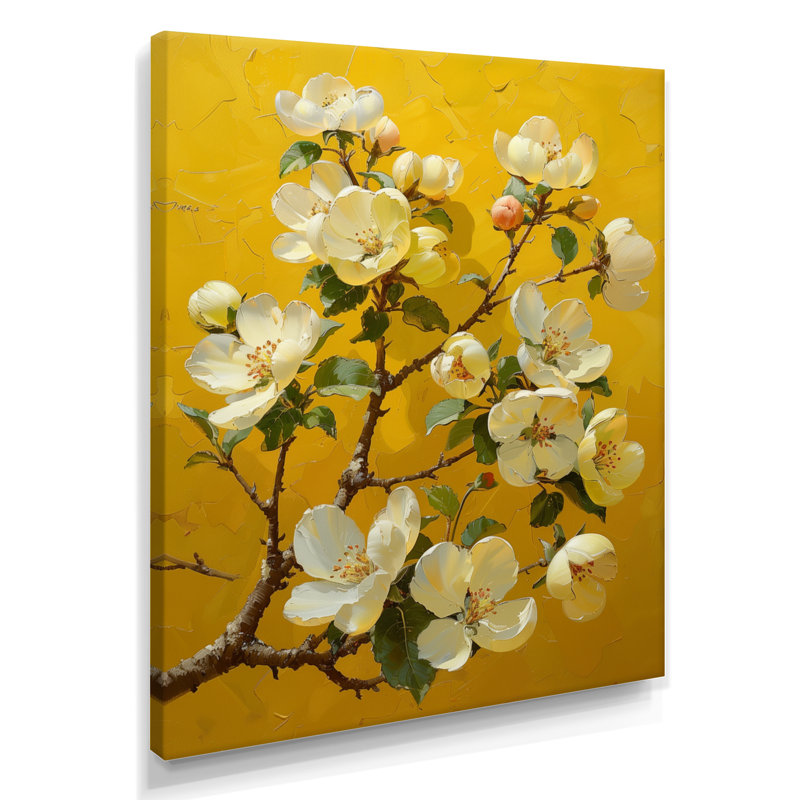  «Yellow Apple Blossom Blooming Beauty», reproduction d'art murale, H 12 po x l 20 po, Toile tendue
