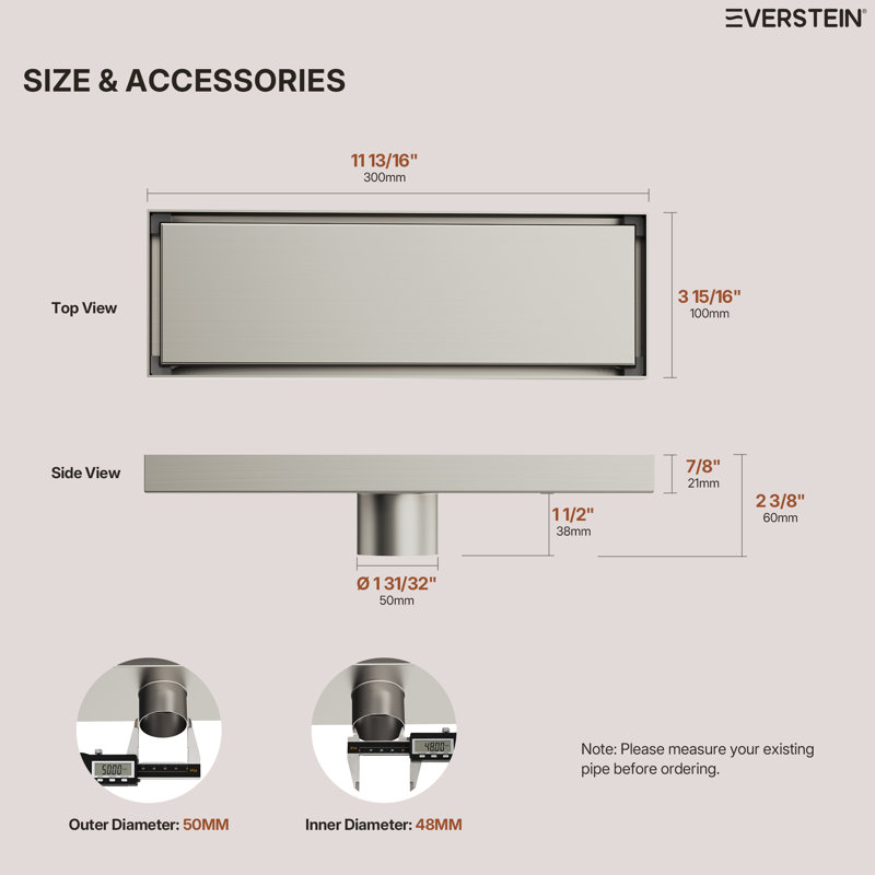 12" Linear Grid Shower Drain, Brushed Nickel