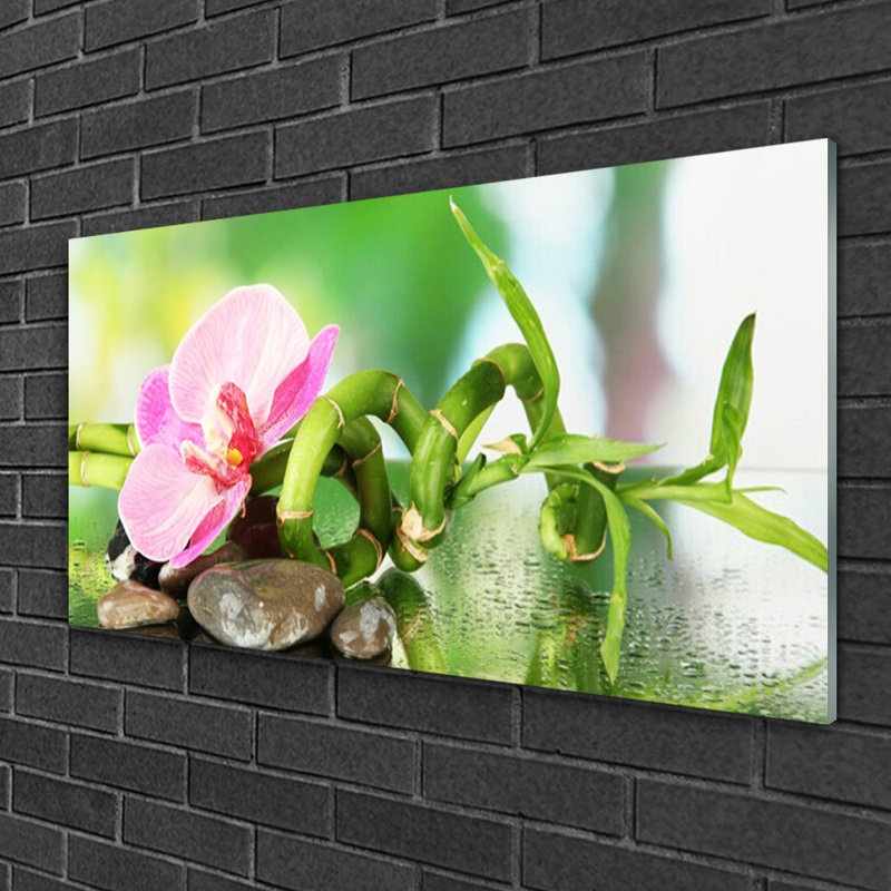 Nature Bamboo Stalk Flower Stones - No Frame Print on Glass