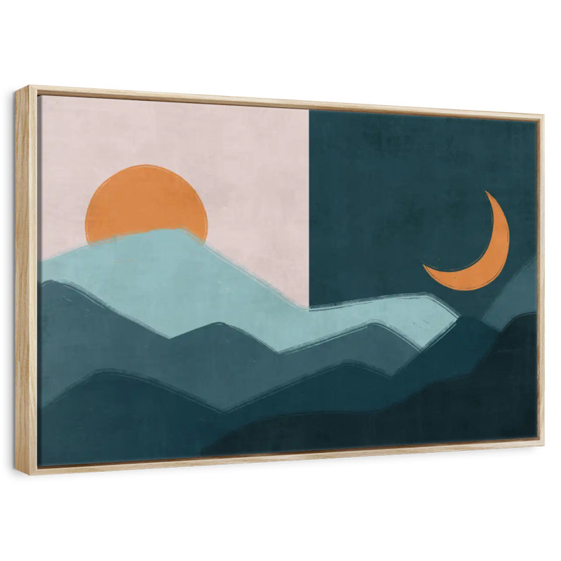 Soleil et lune en plein air, Cadre flottant en bois naturel, 13 po x 9 po