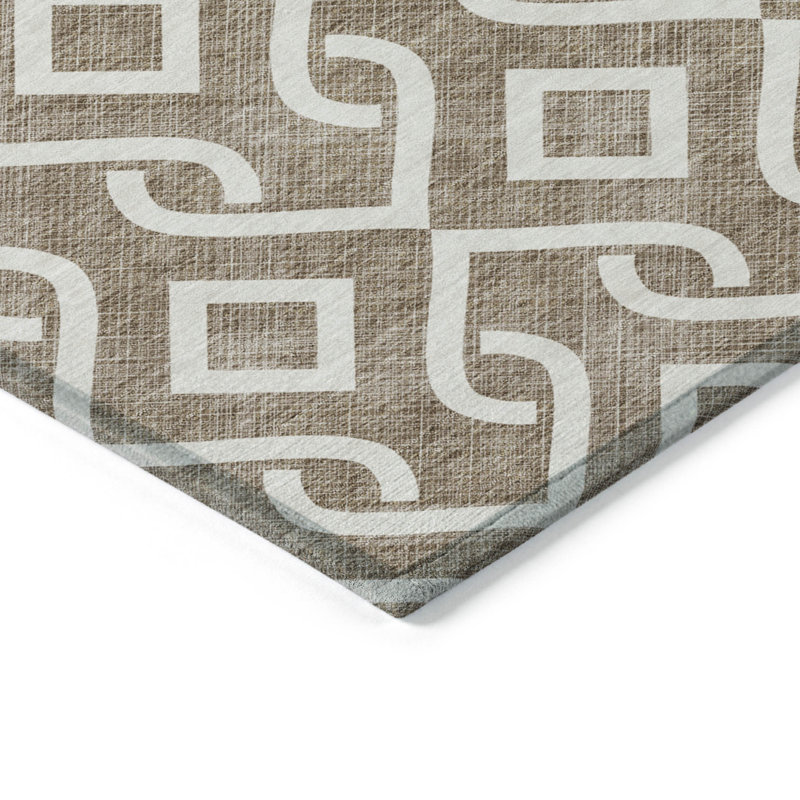 Tapis intérieur / extérieur géométrique lavable 9 pi x 12 pi brun et ivoire