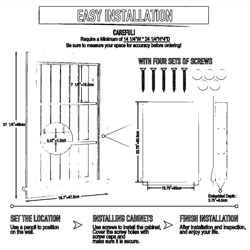 Recessed Medicine Cabinet Wall Niche With 3 Adjustable Shelves For Bathroom Between Studs Installation In White Or Black