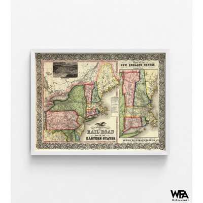 «Road Map Of The Eastern States 1856», affiche de voyage, impression de voyage amusant, carte antique des États-Unis, idée de rénovation de chambre principale