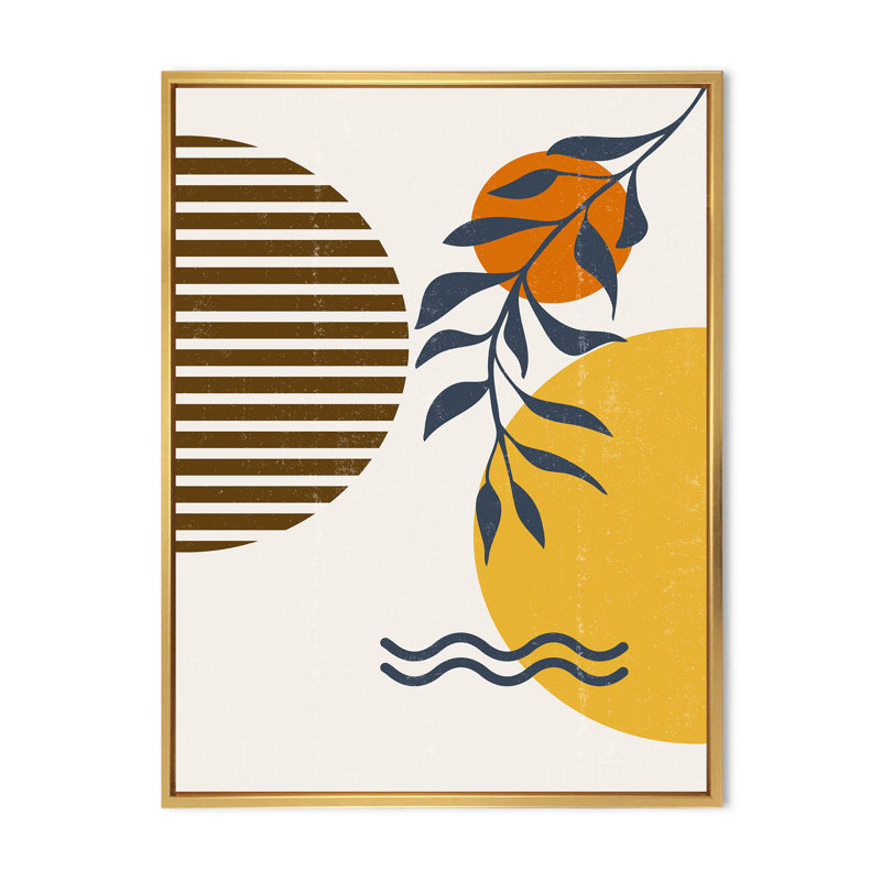 Botanical Minimalist Leaf with Abstract Shapes I - Photographie à cadre flottant sur toile, Encadrement doré