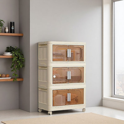Wide Folding Storage Cabinet ,,Collapsible Storage Bins With Magnetic Door, Plastic Storage Cabinet With Wheels, Closet Organizers And Storage Containers