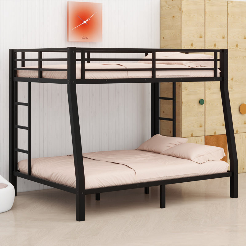Compact Metal Bunk Bed With Attached Ladder, Black
