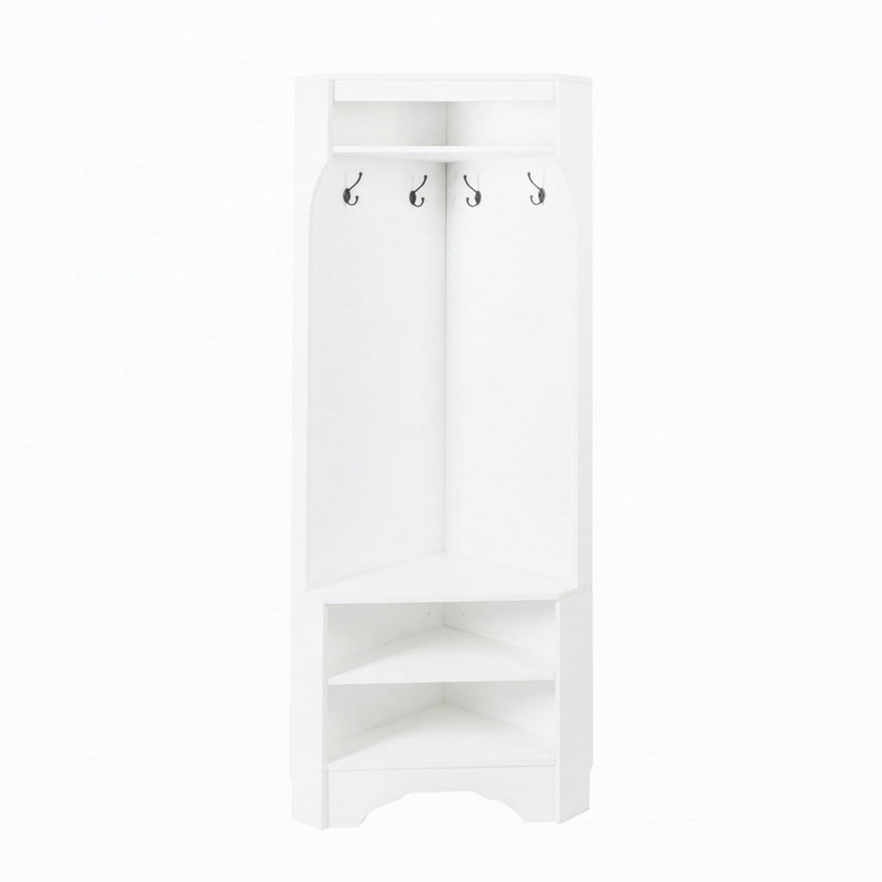 Corner Hall Tree with Shoe Bench, White