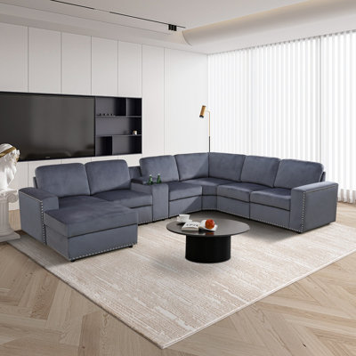 The Versailles 8-Piece Modular Microfiber Modern Sectional With Storage Console And Ottoman