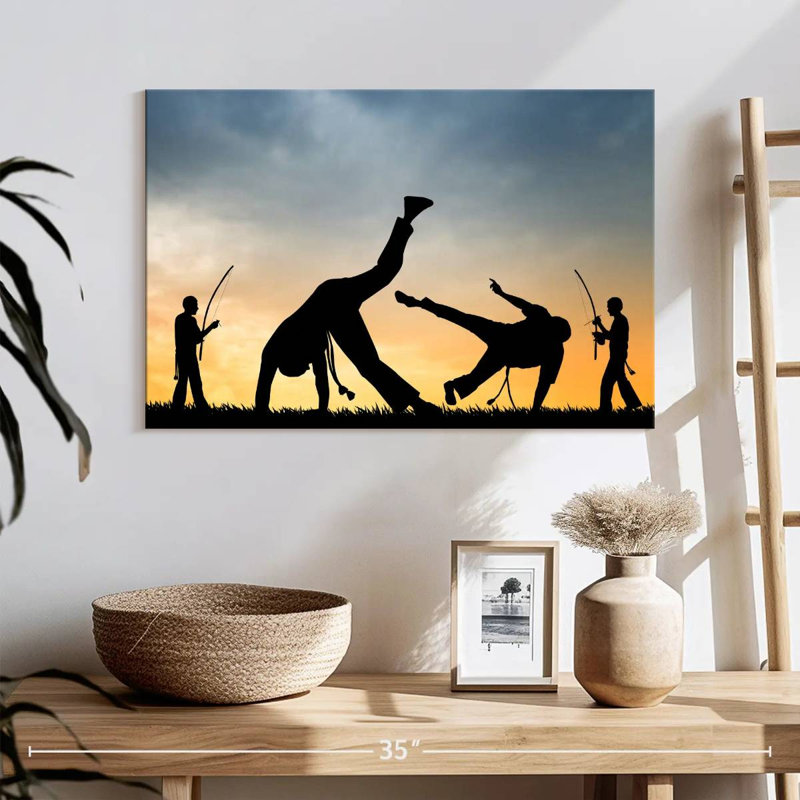 Silhouette de capoeira au coucher du soleil, H 16 po x l 24 po