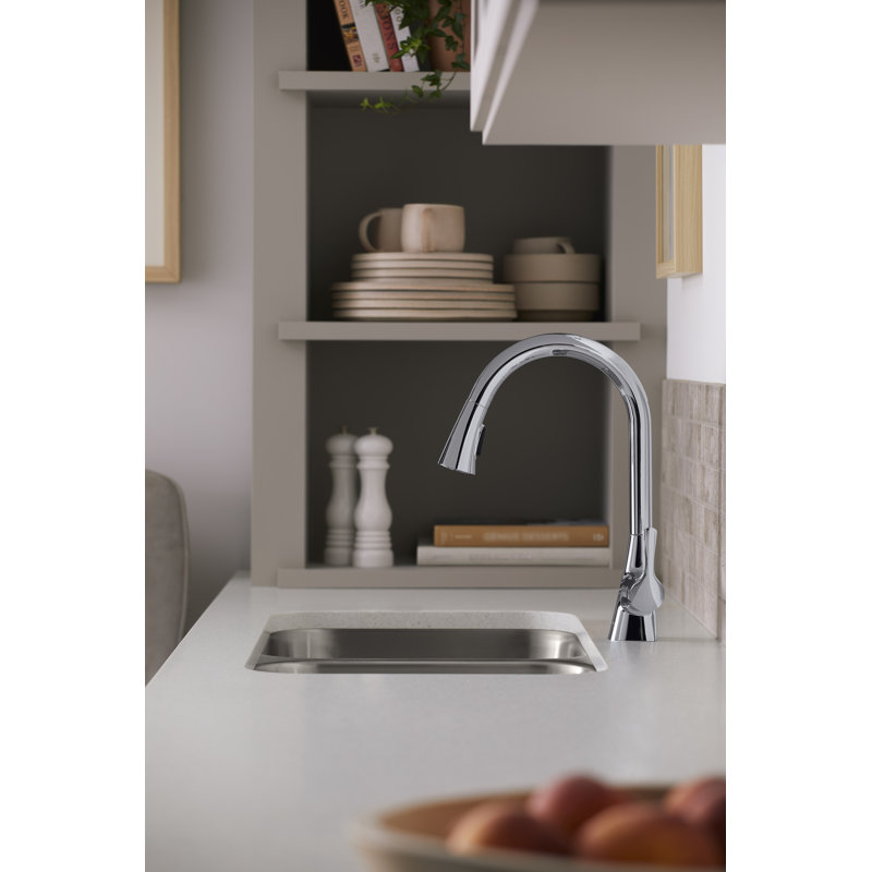 Valton Pull Down Single Handle Kitchen Faucet with MasterClean and Side Spray, Matte Black
