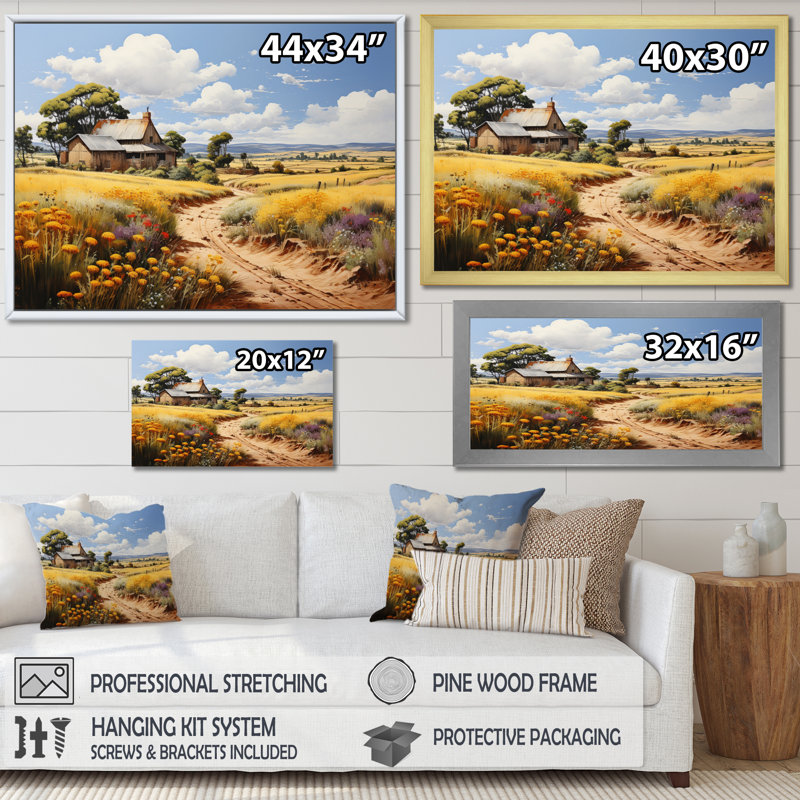 «Biannca Barn Country Legacy Pointillism I», reproduction sur toile, H 34 po x l 44 po x P 1,5 po, Cadre flottant blanc