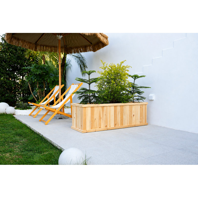 Barros Solid Cedar Rectangular Planter Box with Drainage Holes, Beige, 18.75" H x 60" W x 18.75" D