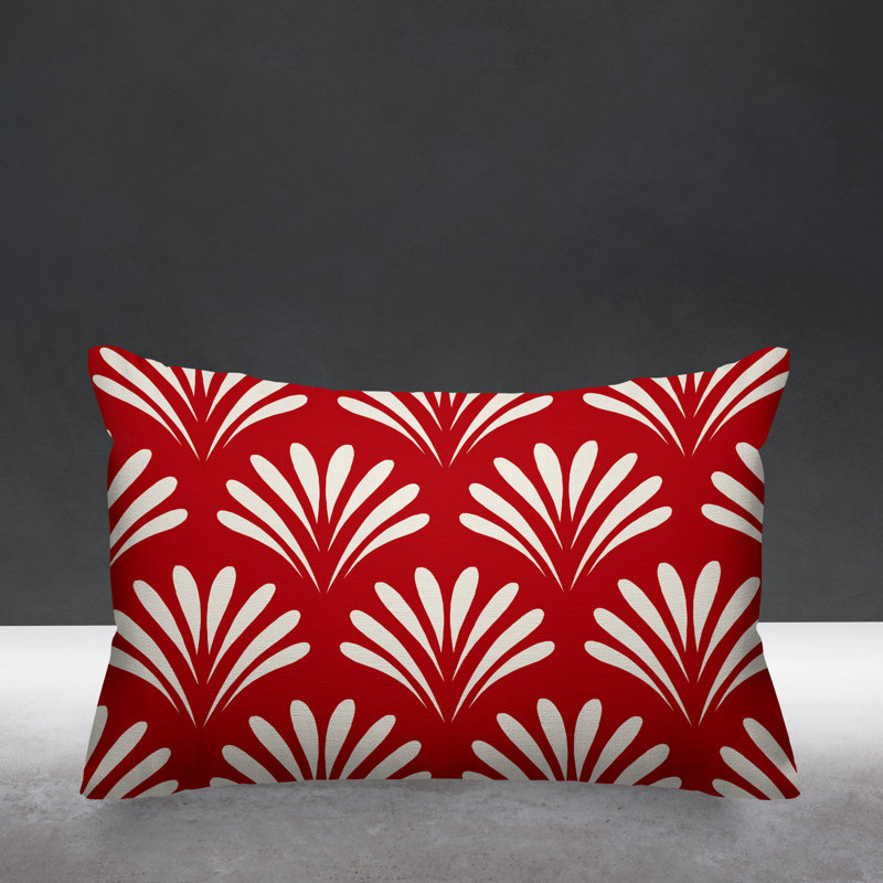 Coussin décoratif intérieur / extérieur Flower Burst, H 20 po x l 14 po, Rouge, Rectangulaire
