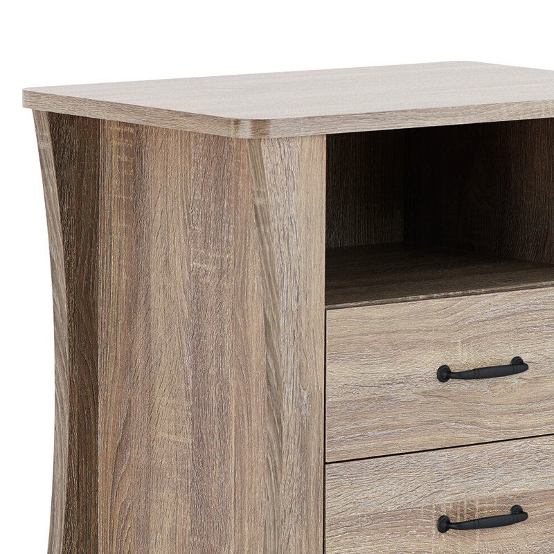 Rectangular Night Table With Open Shelf And 2 Drawers Accent Side Metal Glide