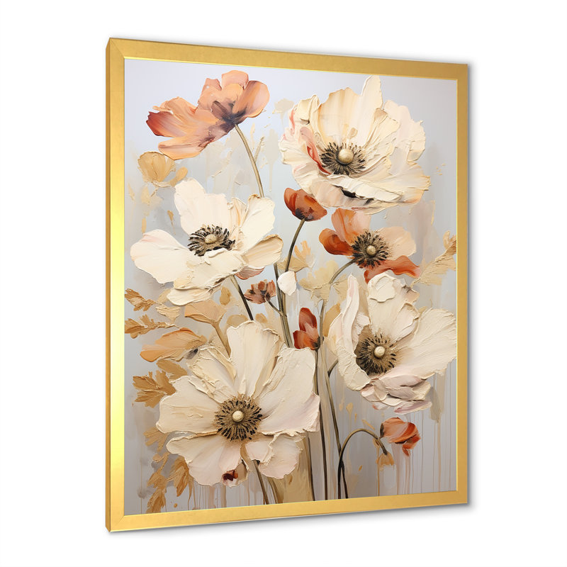 Beige Poppy Meadow Melody, reproduction d'art sur toile, H 20 po x l 12 po x P 1 po, Cadre doré simple